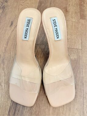 Steve Madden Nude Clear Strap Mule Sandals